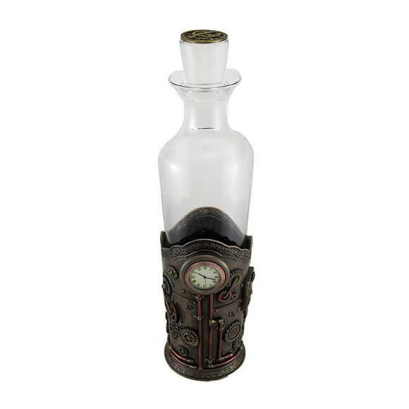 Time for Spirits Glass Spirit Decanter in Steampunk Basket with Clock